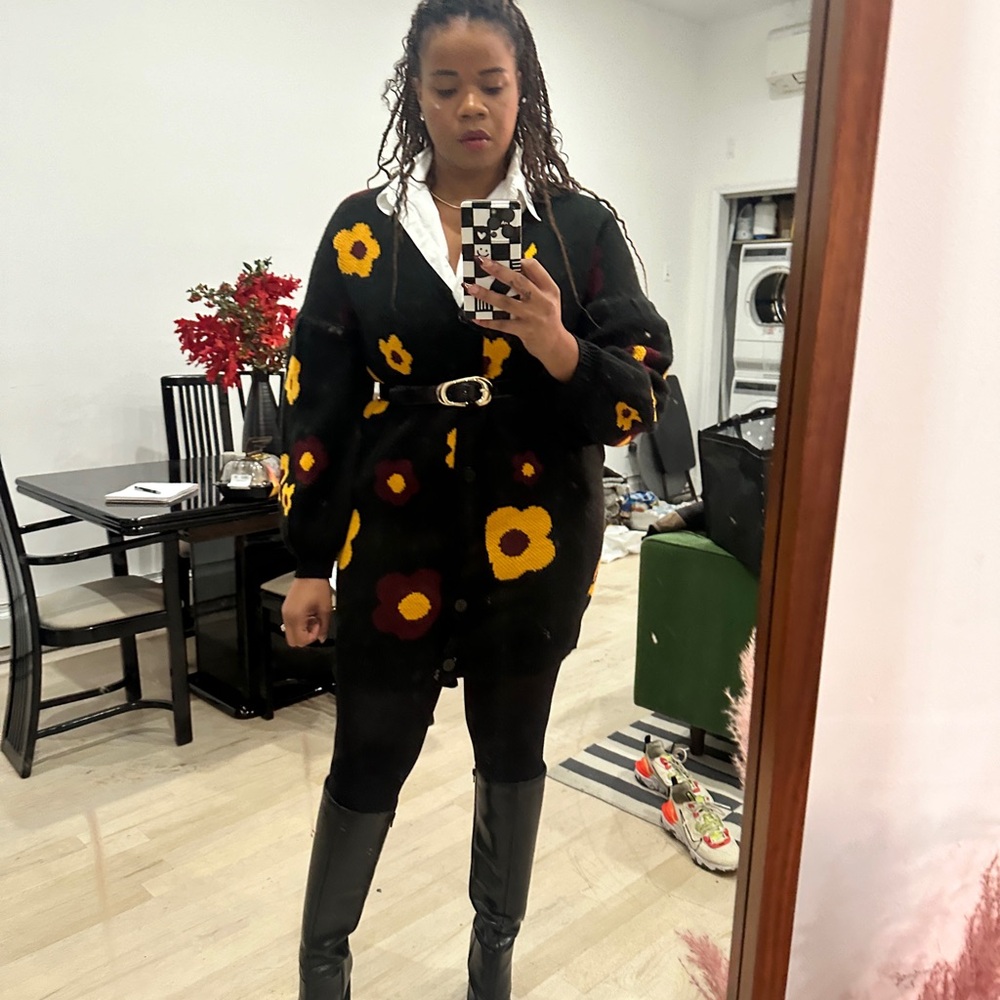 Sugarlips Black and Yellow Floral Cardigan Sweater
